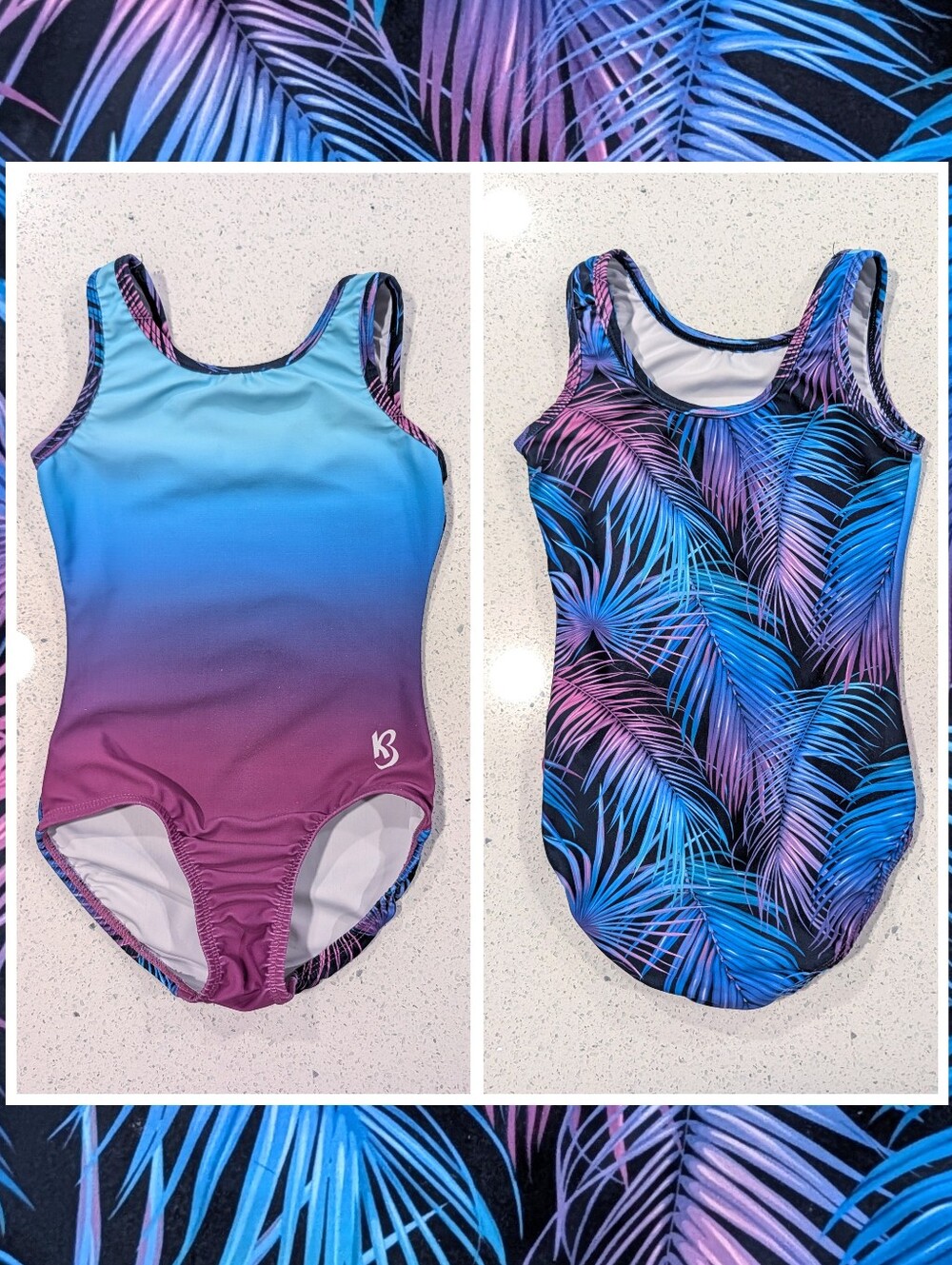 TROPICAL Kbee Gymnastics Dance Leotard CM Medium PALM TREE Fronds Beach Theme